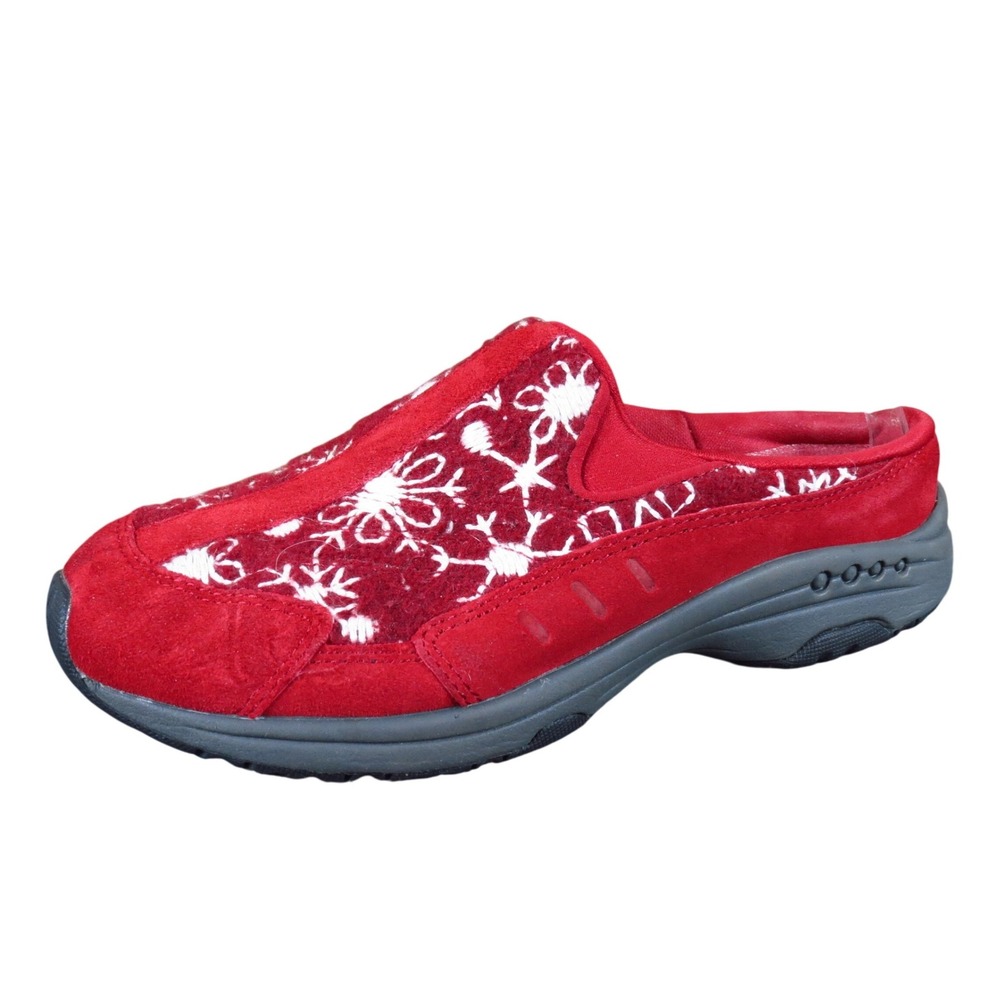 Easy Spirit SetTraveltime Women Clogs Size 6M Walking Red Suede Snowflake Mules
